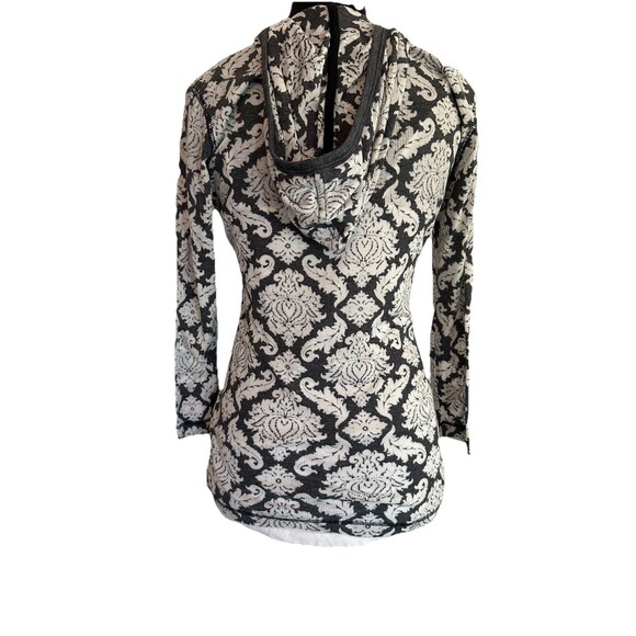 Mod-O-Doc YTK Gray & White Damask Print lightweight Thermal Pullover Hoodie Sz 2 - Picture 6 of 9